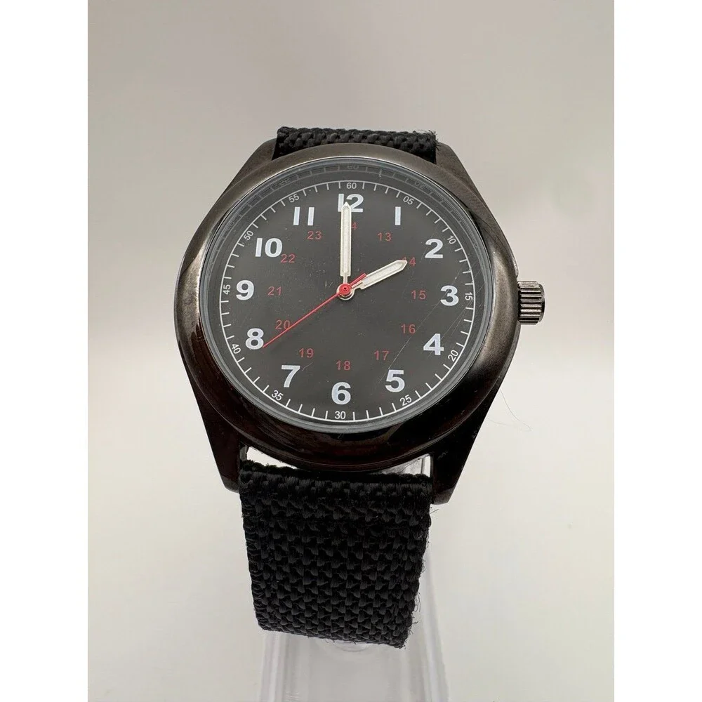 Vintage Military-Style Field Quartz Watch Black Dial | New Battery